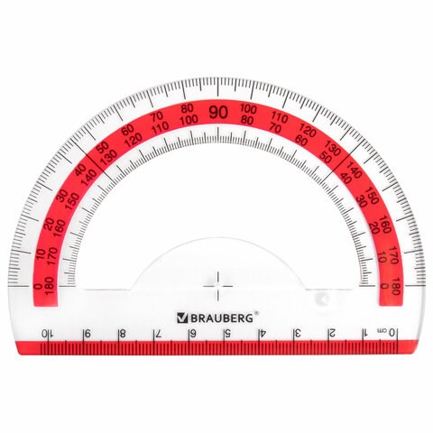 Транспортир 10 см BRAUBERG "FRESH ZONE", 180 градусов, пластик, прозрачный, красная шкала, 210760 210760