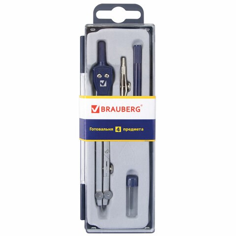 Готовальня BRAUBERG "Student Oxford", 4 предмета: циркуль 140 мм, рейсфедернная вставка + держатель, грифель, 210335 210335