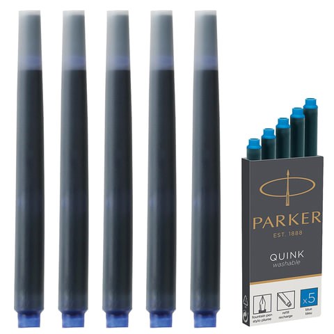 Картриджи чернильные PARKER "Cartridge Quink", КОМПЛЕКТ 5 штук, смываемые чернила, синие, 1950383 142386