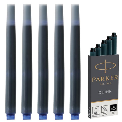 Картриджи чернильные PARKER "Cartridge Quink", КОМПЛЕКТ 5 штук, черные, 1950382 142387