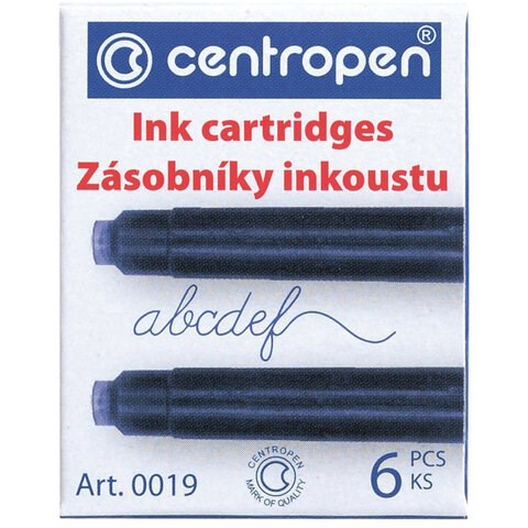 Картриджи чернильные СИНИЕ CENTROPEN, КОМПЛЕКТ 6 шт., 0019/6, 1 0019 0601 143686