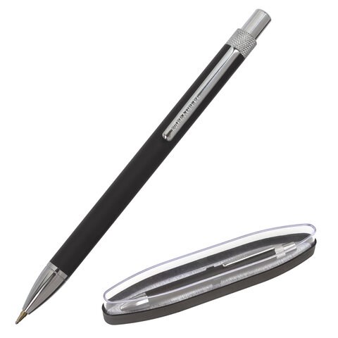 Ручка подарочная шариковая BRAUBERG "Allegro", СИНЯЯ, корпус черный с хромированными деталями, линия письма 0,5 мм, 143491 143491