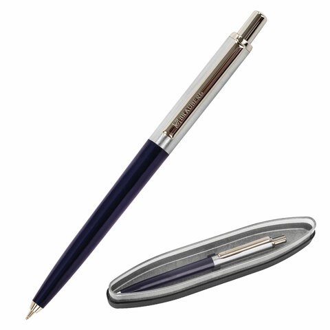 Ручка подарочная шариковая BRAUBERG "Soprano", СИНЯЯ, корпус серебристый с синим, линия письма 0,5 мм, 143484 143484