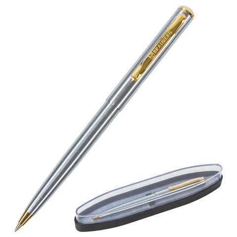 Ручка подарочная шариковая BRAUBERG Maestro, СИНЯЯ, корпус серебристый с золотистым, линия письма 0,5 мм, 143468 143468