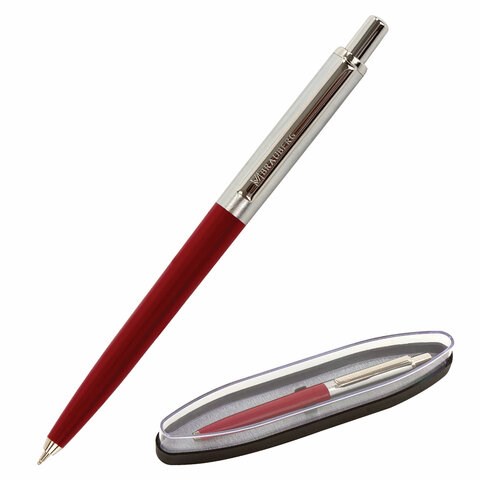 Ручка подарочная шариковая BRAUBERG Soprano, СИНЯЯ, корпус серебристый с бордовым, 0,5мм, 143485 143485