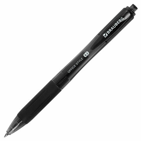 Ручка гелевая автоматическая с грипом BRAUBERG "OFFICE STYLE", ЧЕРНАЯ, линия 0,4 мм, 144123 144123