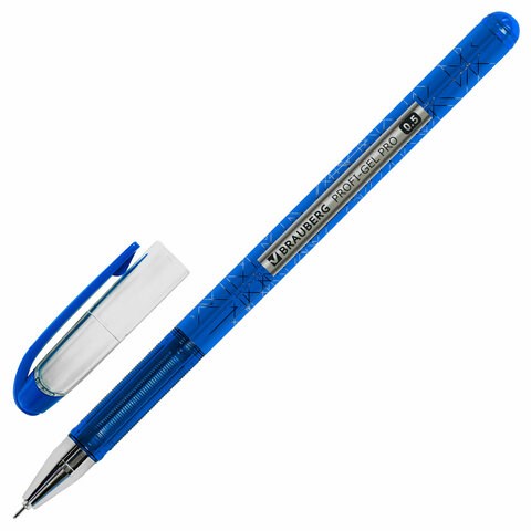 Ручка гелевая BRAUBERG "Profi-Gel PRO", СИНЯЯ, линия письма 0,4 мм, игольчатый наконечник 0,5 мм, печать на корпусе, 144125 144125