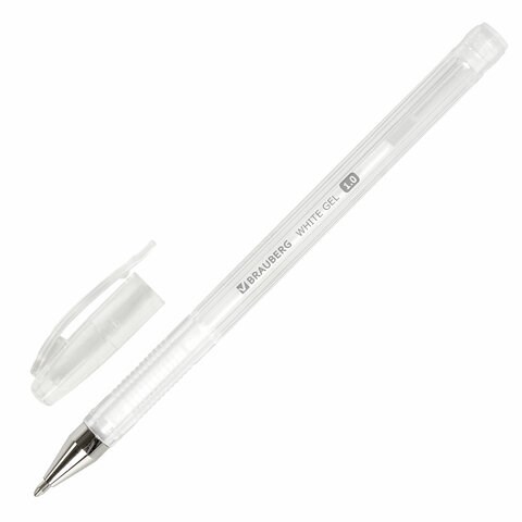 Ручка гелевая BRAUBERG "White Pastel", БЕЛАЯ, корпус прозрачный, узел 1 мм, линия письма 0,5 мм, 143417 143417