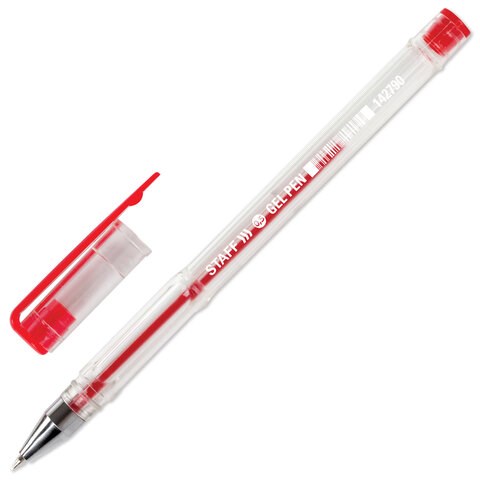 Ручка гелевая STAFF "Basic" GP-789, КРАСНАЯ, корпус прозрачный, хромированные детали, узел 0,5 мм, 142790 142790