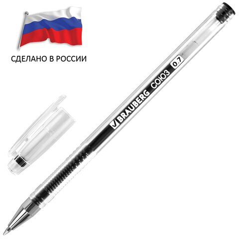 Ручка гелевая РОССИЯ "СОЮЗ", ЧЕРНАЯ, корпус прозрачный, 0,7 мм, линия письма 0,5 мм, BRAUBERG, 143963 143963