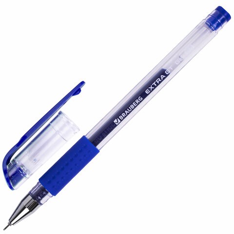 Ручка гелевая с грипом BRAUBERG "EXTRA GT NEEDLE", СИНЯЯ, игольчатый узел 0,5 мм, линия 0,35 мм, 143916 143916