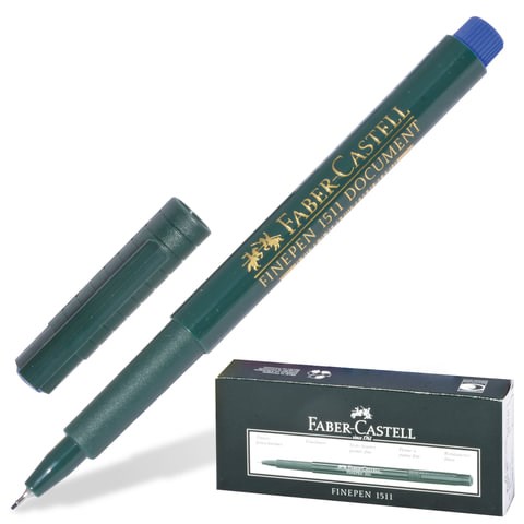 Ручка капиллярная (линер) FABER-CASTELL "Finepen 1511", СИНЯЯ, корпус темно-зеленый, линия письма 0,4 мм, 151151 140994