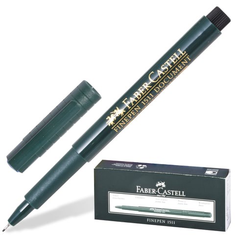Ручка капиллярная (линер) FABER-CASTELL "Finepen 1511", ЧЕРНАЯ, корпус темно-зеленый, линия 0,4 мм, 151199 140995