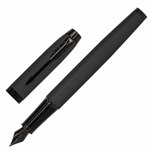 Ручка перьевая PARKER "IM Achromatic Black BT", черный матовый, нержавеющая сталь, синяя, 2127741 143767
