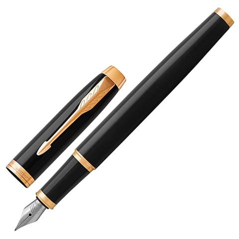 Ручка перьевая PARKER "IM Core Black Lacquer GT", черный глянцевый лак, позолота, синяя, 1931645 142531