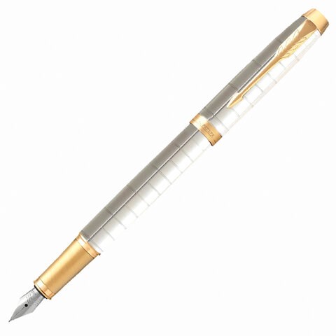 Ручка перьевая PARKER "IM Premium Pearl GT", корпус жемчужный лак, позолоченные детали, синяя, 2143649 143856