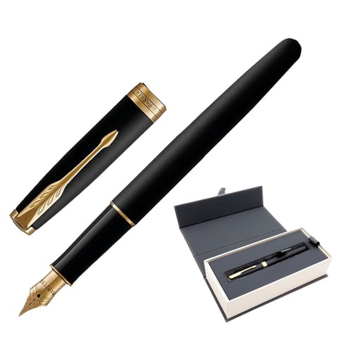 Ручка перьевая PARKER "Sonnet Core Matt Black GT", корпус черный матовый лак, позолоченные детали, черная, 1931516 142357