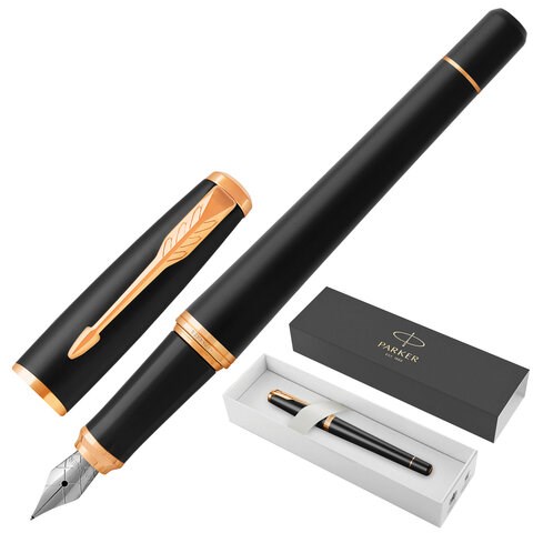 Ручка перьевая PARKER "Urban Core Muted Black GT", черный матовый лак, позолота, синяя, 1931593 142576