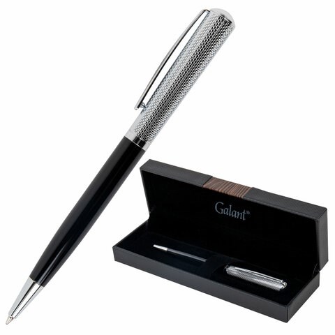 Ручка подарочная шариковая GALANT "Hector", корпус черный/серебро, детали серебро, узел 0,7 мм, линия письма 0,5 мм, синяя, 144173 144173