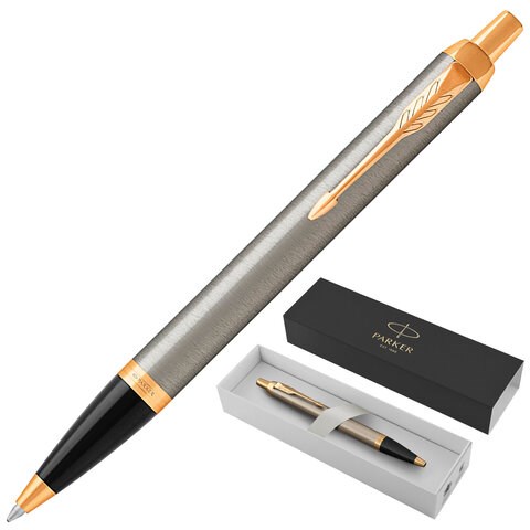 Ручка шариковая PARKER "IM Core Brushed Metal GT", серебристый матовый лак, позолота, синяя, 1931670 142542