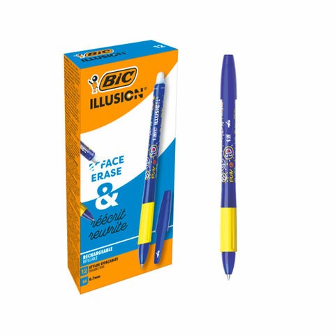Ручка стираемая гелевая с грипом BIC "Gelocity Illusion", СИНЯЯ, корпус синий, линия 0,3 мм, 516518 144418