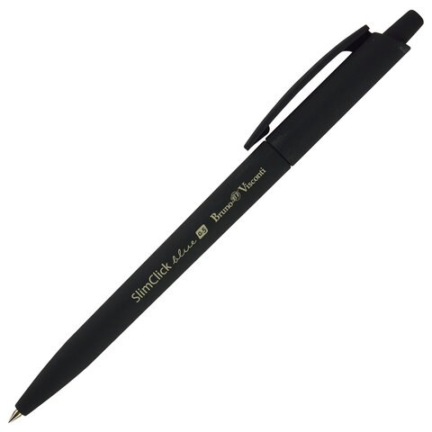 Ручка шариковая автоматическая BRUNO VISCONTI "SlimClick Black", СИНЯЯ, черный корпус, узел 0,5 мм, линия 0,4 мм, 20-0073 144318