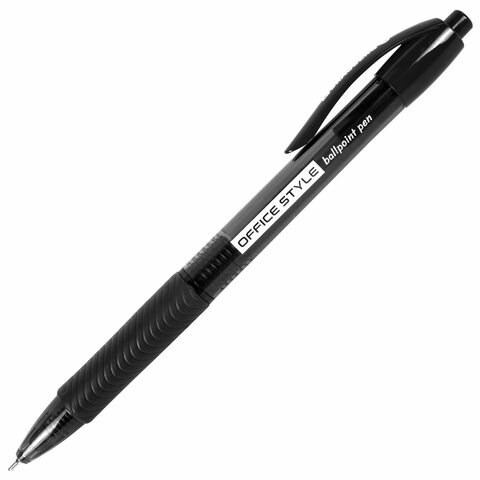 Ручка шариковая автоматическая с грипом BRAUBERG OFFICE STYLE, ЧЕРНАЯ, узел 0,7 мм, линия 0,35 мм, тонированный корпус, 144212 144212