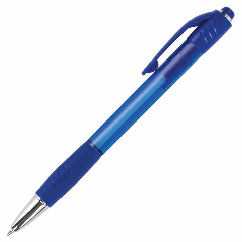 Ручка шариковая автоматическая с грипом BRAUBERG SUPER, СИНЯЯ, корпус синий, узел 0,7 мм, линия письма 0,35 мм, 143374 143374