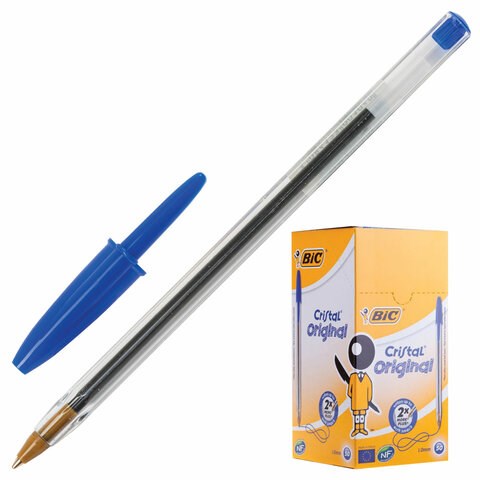 Ручка шариковая BIC "Cristal", СИНЯЯ, корпус прозрачный, узел 1 мм, линия письма 0,32 мм, 847898 140053