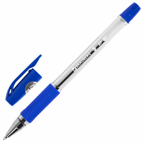 Ручка шариковая BRAUBERG "BP-GT", СИНЯЯ, корпус прозрачный, евронаконечник 0,7 мм, линия письма 0,35 мм, 144004 144004