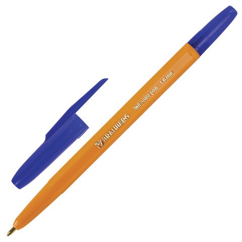 Ручка шариковая BRAUBERG "Carina Orange", СИНЯЯ, корпус оранжевый, узел 1 мм, линия письма 0,5 мм, 141668 141668