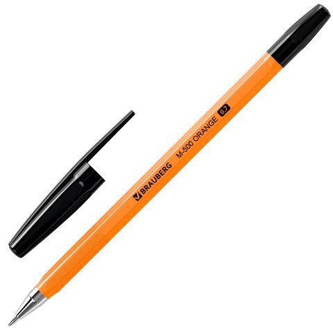 Ручка шариковая BRAUBERG "M-500 ORANGE", ЧЕРНАЯ, корпус оранжевый, узел 0,7 мм, линия письма 0,35 мм, 143449 143449