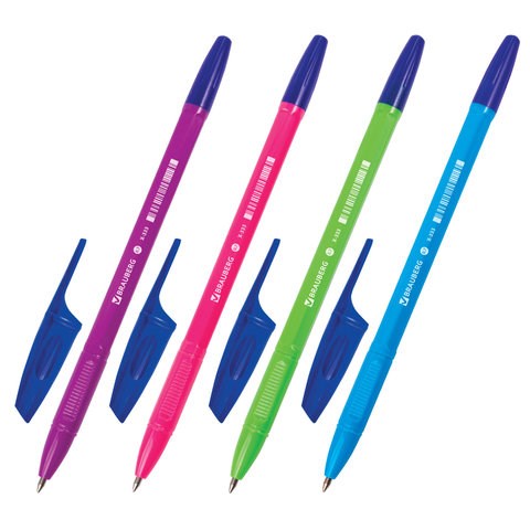 Ручка шариковая BRAUBERG "X-333" NEON SOLID, СИНЯЯ, корпус ассорти, узел 0,7 мм, линия письма 0,35 мм, 142831 142831