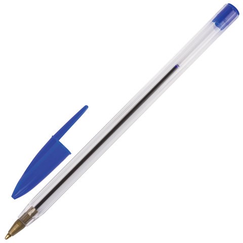 Ручка шариковая STAFF "Basic BP-01", письмо 750 метров, СИНЯЯ, длина корпуса 14 см, линия письма 0,5 мм, 141672 141672