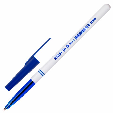 Ручка шариковая STAFF "Basic BP-244", СИНЯЯ, корпус белый, узел 0,7 мм, линия письма 0,35 мм, 142286 142286
