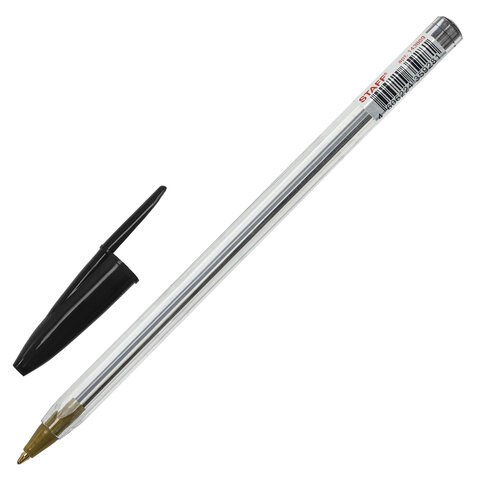 Ручка шариковая STAFF "Basic Budget BP-04", ЧЕРНАЯ, линия письма 0,5 мм, с штрихкодом, 143869 143869