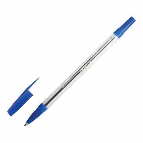 Ручка шариковая STAFF "BP-03", СИНЯЯ, корпус прозрачный, узел 1 мм, линия письма 0,5 мм, 143742 143742