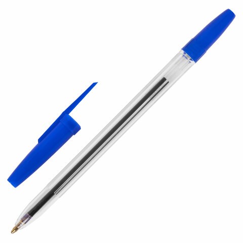 Ручка шариковая масляная STAFF "Basic BP-962", СИНЯЯ, корпус прозрачный, узел 1 мм, линия письма 0,7 мм, 142962 142962