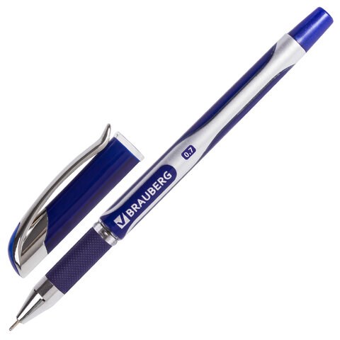 Ручка шариковая масляная с грипом BRAUBERG "Delta Plus", СИНЯЯ, печать, узел 0,7 мм, линия письма 0,35 мм, 142689 142689