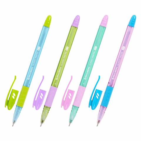 Ручка шариковая масляная с грипом BRAUBERG GLASSY PASTEL MIX, СИНЯЯ, корпус ассорти, линия 0,35 мм,144105 144105
