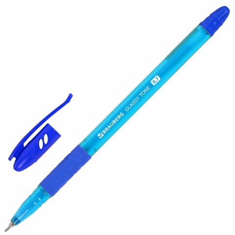 Ручка шариковая масляная с грипом BRAUBERG GLASSY TONE, СИНЯЯ, узел 0,7 мм, линия письма 0,35 мм, 144108 144108