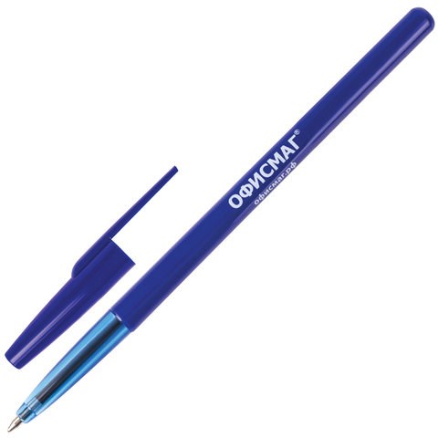 Ручка шариковая ОФИСМАГ "Офисная", СИНЯЯ, корпус синий, узел 1 мм, линия письма 0,5 мм, 141117 141117