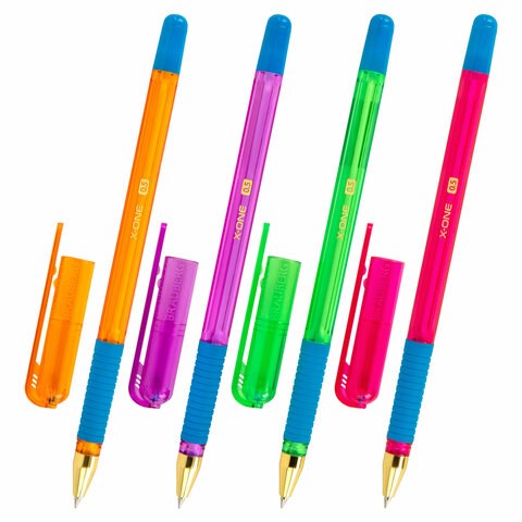 Ручка шариковая с грипом BRAUBERG "X-ONE NEON", СИНЯЯ, корпус ассорти, узел 0,5 мм, линия письма 0,35 мм, 143987 143987