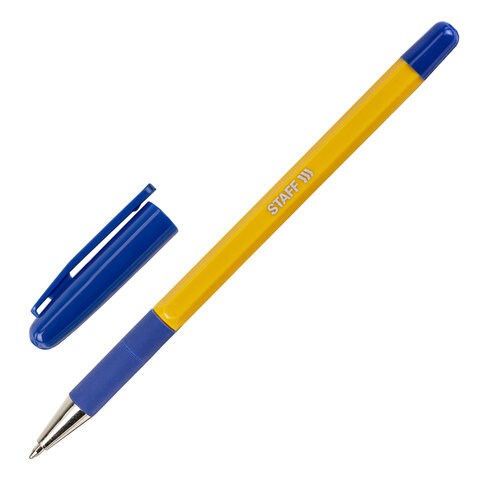 Ручка шариковая с грипом STAFF "Basic BP-14 Orange", СИНЯЯ, узел 0,7 мм, линия письма 0,35 мм, 143747 143747