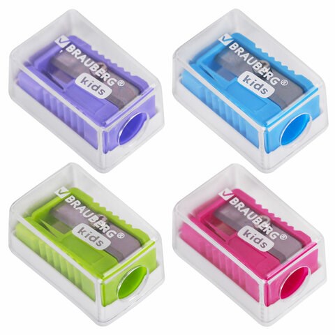 Точилка BRAUBERG KIDS "MINI", с контейнером, пластиковая, пастельные цвета ассорти, 271944 271944