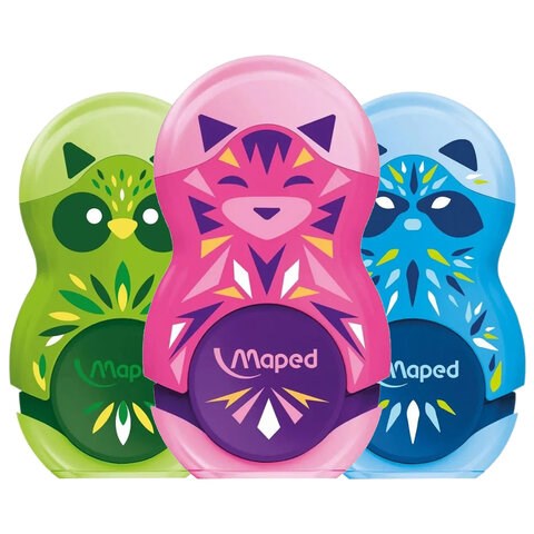 Точилка с ластиком MAPED "LOOPY Mini Cute", с контейнером, корпус ассорти, 049113 271918