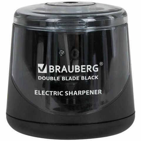 Точилка электрическая BRAUBERG DOUBLE BLADE BLACK, двойное лезвие, питание от 2 батареек АА, 271336 271336
