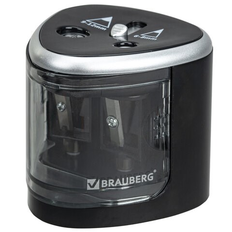 Точилка электрическая BRAUBERG DUAL (для 2 диаметров карандашей!), 4 батарейки АА, черная, 270581 270581
