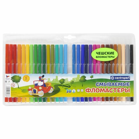 Фломастеры 30 ЦВЕТОВ CENTROPEN "Washable", смываемые, вентилируемый колпачок, 7790/30TP, 7 7790 3085 152077