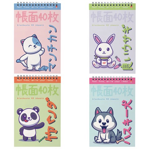 Блокнот А5, 40 л, гребень, картон, клетка, АЛЬТ, KAWAII ANIMALS (4 вида), 3-40-729 116381